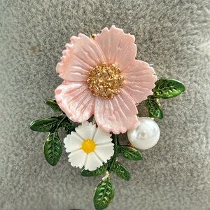 Floral Pink and Green Brooch
